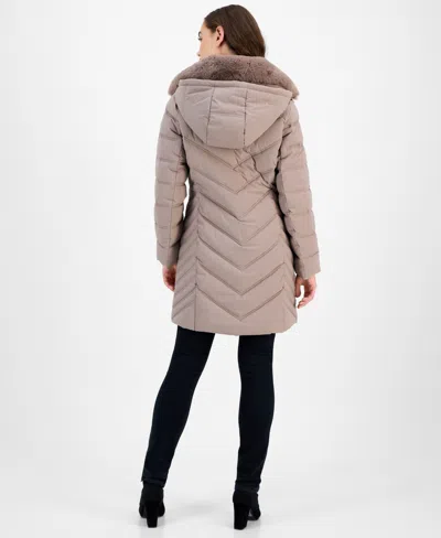Michael Kors Michael  Women's Faux-fur-trim Hooded Puffer Coat, Created For Macy's In Brown