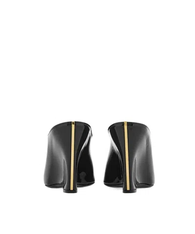 Ferragamo Leather Mules With Wedge Heel And Glossy Finish In Black