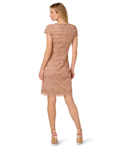 Adrianna Papell Women's Boat-neck Beaded Sheath Dress In Neutral