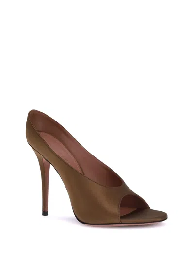 Amina Muaddi Brown Calf Leather Bos Taurus High Heel Pumps In Multi