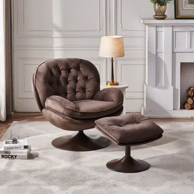Streamdale Furniture Streamdale Swivel Leisure Chair Lounge Chair Velvet Chocolate Color With Stool