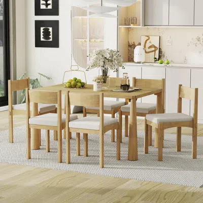 Streamdale Furniture Streamdale Retro 7-piece Dining Set For 6 With Upholstered Chairs (natural Wood)