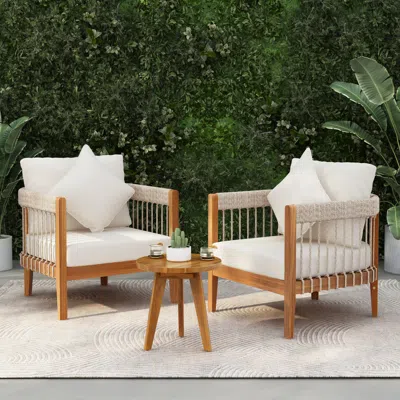 Streamdale Furniture Streamdale Acacia Wood Outdoor Club Chair Set With Rope Accents