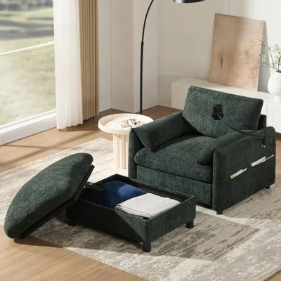 Streamdale Furniture Streamdale 38" Sofa W/ Storage Ottoman, Usb, Phone Holder, Pockets, Wide Chaise, Chenille