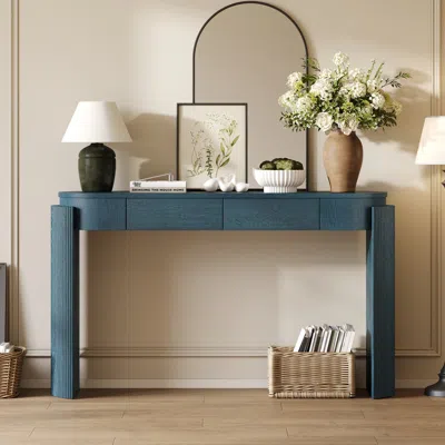 Streamdale Furniture Streamdale Navy Oval Console Table With Fluted Design & 2 Drawers