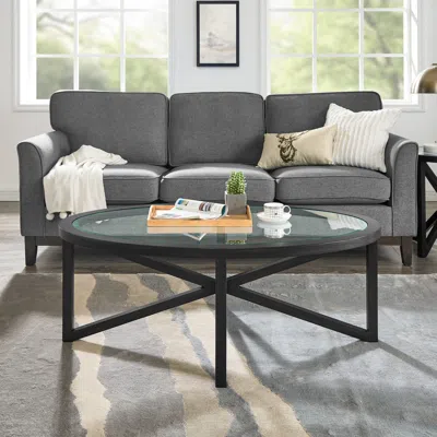 Streamdale Furniture Streamdale Modern Glass Coffee Table - Wood Base, Round Top