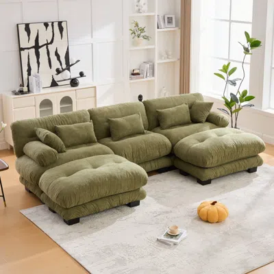 Streamdale Furniture Streamdale Pelletized Velvet Cloud Couch W/ 2 Ottomans & Free 3 Seater Sofa