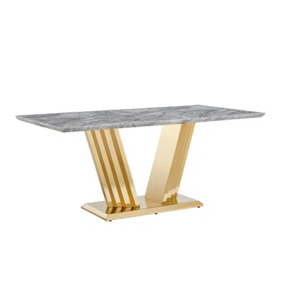 Streamdale Furniture Streamdale 70" Faux Marble Dining Table, Mirrored Base (gold/grey)