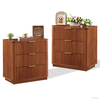 Streamdale Furniture Streamdale 3 Drawer Dresser Set - Modern Wave Design - Walnut