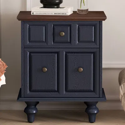 Streamdale Furniture Streamdale Vintage Nightstand 2 Drawer Roman Column Legs Dark Blue