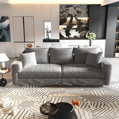 Streamdale Furniture Streamdale Plush Corduroy 3-seat Sofa With Soft Pillows - Grey