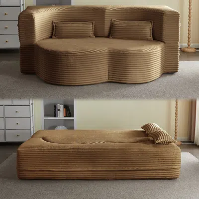 Streamdale Furniture Streamdale Convertible Corduroy Floor Sofa Bed With Pillows - Camel