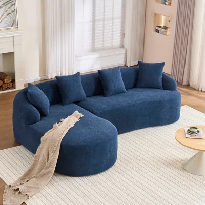 Streamdale Furniture Streamdale Navy Blue Chenille Sectional Sofa With Curved Chaise