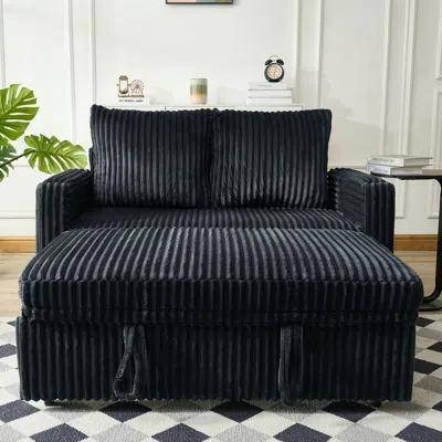 Streamdale Furniture Streamdale Sleeper Sofa Couch Pull Out Bed Corduroy Love Seat Black