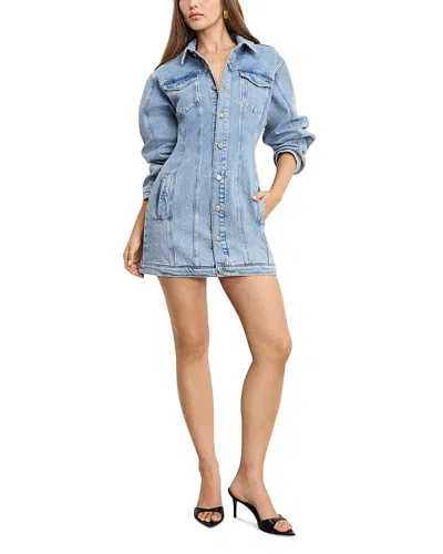 Good American Barrel Long Sleeve Mini Dress In Blue