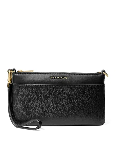 Michael Kors Jet Set Medium Pebbled Leather Wristlet In Black