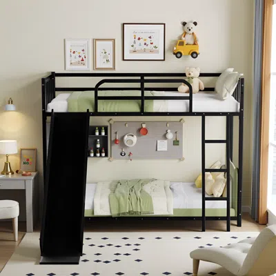 Streamdale Furniture Streamdale Bunk Bed With Ladder And Slide, Metal Bed Frame With Safety Guard Rails, Black