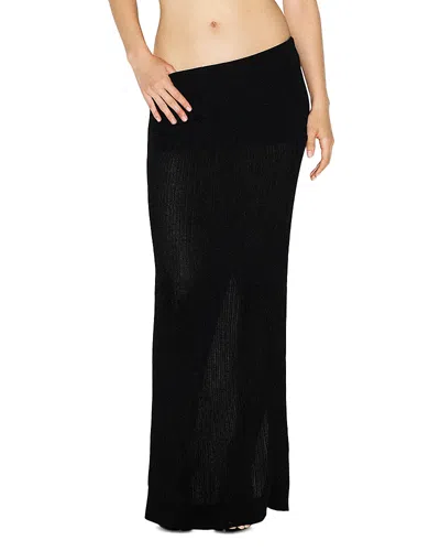 Skims Sheer Knit Foldover Maxi Skirt In Black