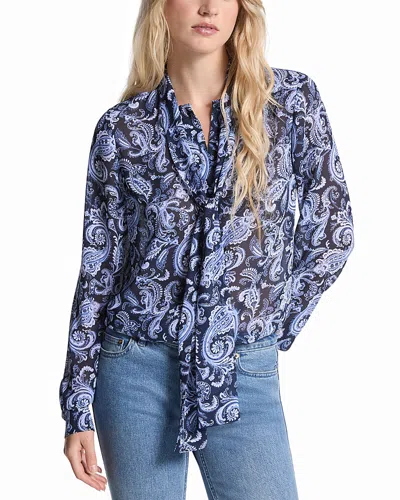 Michael Kors Paisley Print Georgette Tie-neck Blouse In Blue