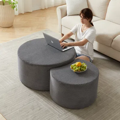 Streamdale Furniture Streamdale Nesting Coffee Table Set Of 2, Upholstered Round Tables