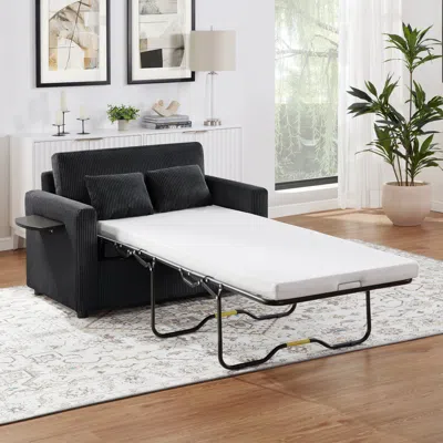 Streamdale Furniture Streamdale Twin Sofa Bed Sleeper With Foldable Table, Usb Ports, Black