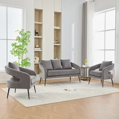 Streamdale Furniture Streamdale Velvet Living Room Set: Loveseat & 2 Accent Chairs, Charcoal