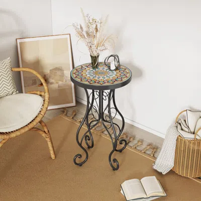 Streamdale Furniture Streamdale Round Ceramic Outdoor Side Table,colorful+black