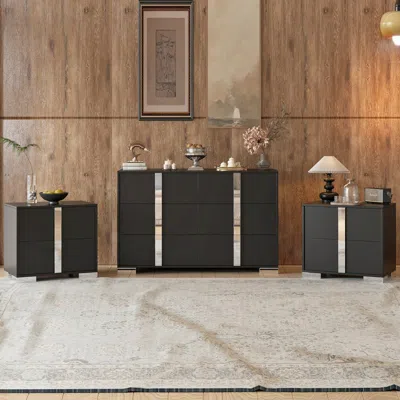 Streamdale Furniture Streamdale 6-drawer Dresser With 2 Nightstands, Black