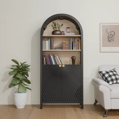 Streamdale Furniture Streamdale 61" Arched Bookcase With Door - Black