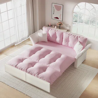 Streamdale Furniture Streamdale Queen Pull Out Sofa Bed, 3-in-1 Convertible Sleeper, Velvet Loveseat, Pink