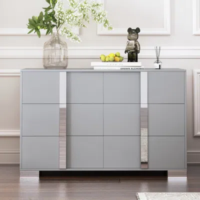 Streamdale Furniture Streamdale Elegant Mirrored Dresser With Metal Handle And 6 Drawers, Grey