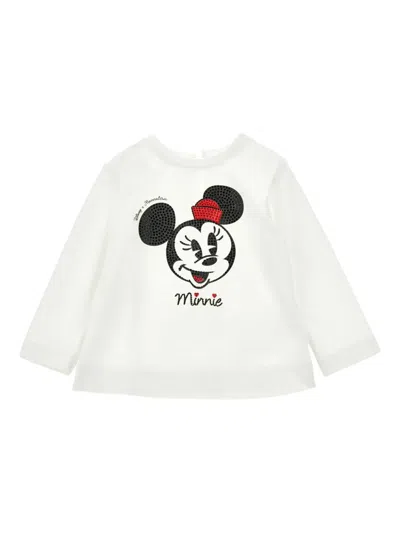 Monnalisa Kids'  Appliqués Minnie T-shirt In White
