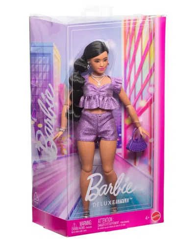 Barbie Deluxe Style Fashion Doll 8 In Metallic Purple Top And Sparkly Shorts With Accessories In Purple