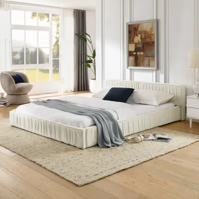 Streamdale Furniture Streamdale Queen Upholstered Platform Bed With Headboard - Beige In White