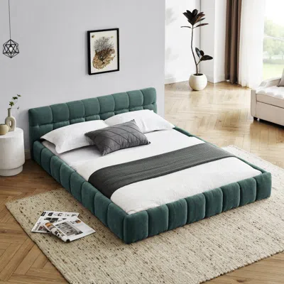 Streamdale Furniture Streamdale Queen Upholstered Platform Bed Frame - Green In Green