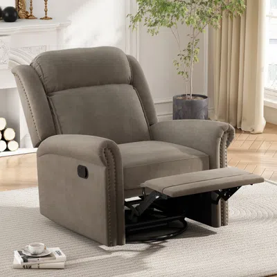 Streamdale Furniture Streamdale 360 Swivel Rocking Recliner, Adjustable Backrest, Light Brown In Brown