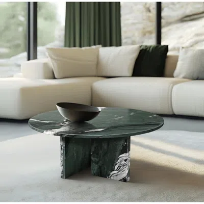 Streamdale Furniture Streamdale Green Marble Coffee Table - Ø27.6" Natural Stone Living Room Table In Green