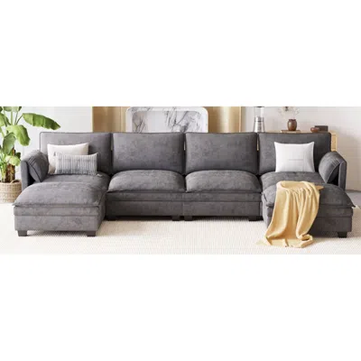 Streamdale Furniture Streamdale 141.5" U-shaped Sofa Couch With Ottoman & Pockets In Gray