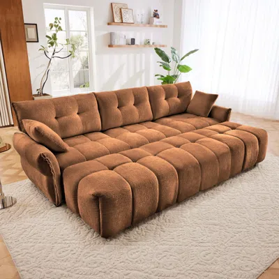 Streamdale Furniture Streamdale Burnt Orange 3-seater Chenille Sofa Set With Ottomans & Pillows In Brown