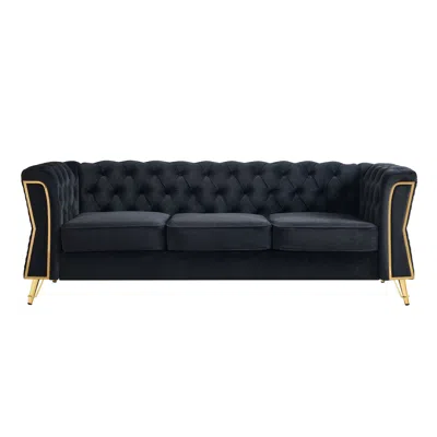 Streamdale Furniture Streamdale Modern Tufted Velvet Sofa 87.4 Inch For Living Room Black Color In Black