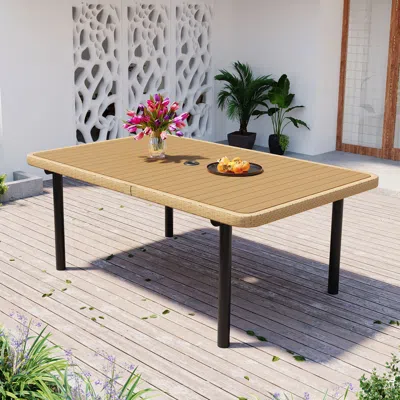 Streamdale Furniture Streamdale 59" Outdoor Dining Table, Polywood Top, Umbrella Hole, Iron Legs In Brown