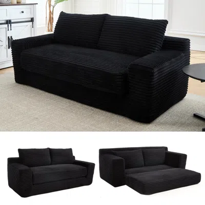 Streamdale Furniture Streamdale Memory Foam L-shaped Corduroy Sofa - Convertible, Compact Couch (black) In Black