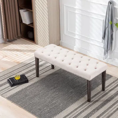 Streamdale Furniture Streamdale Tufted Velvet Bench Ottoman - Beige In Brown