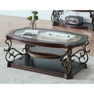 Streamdale Furniture Streamdale Modern Glass Cocktail Table With Marble Shelf In Brown