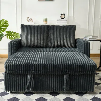 Streamdale Furniture Streamdale Sleeper Sofa Couch Pull Out Bed Corduroy Convertible Loveseat Gray In Gray