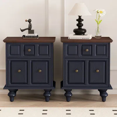 Streamdale Furniture Streamdale Vintage Blue Nightstand 2-drawer (set Of 2) In Blue