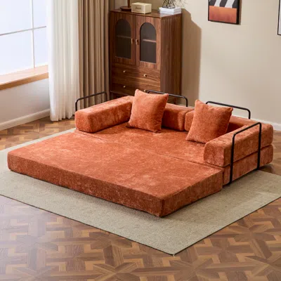Streamdale Furniture Streamdale Convertible Floor Sofa Bed With Pillow & Armrest (orange) In Orange
