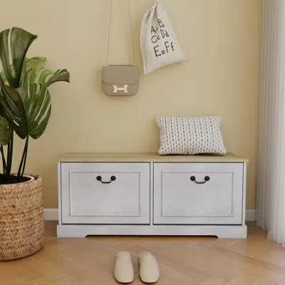Streamdale Furniture Streamdale Shoe Storage Bench With Flip Drawers & Adjustable Shelf - Antique White In Gray