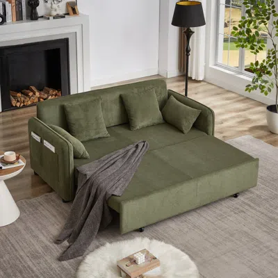 Streamdale Furniture Streamdale 66" Sleeper Sofa Bed 3-in-1 Pullout, Corduroy, Green In Green