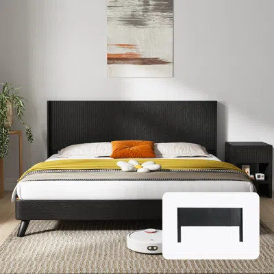 Streamdale Furniture Streamdale Black Oak Queen Headboard - Fluted Panel, Modern Farmhouse In Black